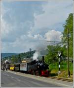 A steam train of the Blonay Chamby heritage railway is leaving Blonay on May 27th, 2012.