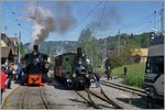 Blonay Chamby Railway steamers G 2x 2/2 105 and LEB G 3/3 N° 5 in Blonay.
16.05.2016