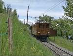 Blonay Chamby Nostalgie & Steam 2021: The Blonay-Chamby Bernina Bahn Ge 4/4 81 by Cornaux on the way to Blonay.