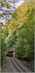 The Blonay-Chamby RhB Bernina Bahn ABe 4/4 I N° 35 on the way to Chaulin in the wood by Blonay.