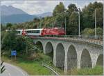 The MGB HGe 4/4 II N° 5 with the Glacier Express from Zermatt to St Moritz near Sedrun. 

16.09.2020