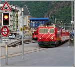 A MGB local train to Göschenen is leaving the station of Brig on May 23rd, 2012.