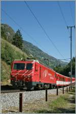 MGB HGe 4/4 on the way to Zermatt by St Niklaus.
11.08.2012