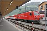 The MGB HGe 4/4 102 wiht a local train to Disentis in Andermatt.