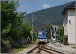 The  Treno Panoramico  D 40 P is leaving Gagnone-Oresco on the way to Domodossola.