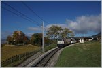 A MOB GDe 4/4 wiht a GoldenPass Panoramic Express by Châtelard VD.
27.10.2016
