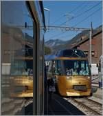 In the Montbovon Station we crossing the MOB Golden Panoramic Express.