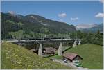 A MOB Ge 4/4 with a GoldenPass Panoramic on the way to Zweisimmen by Gstaad. 

02.06.2020