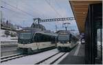 MOB Alpina Be 9201 and 9204 in Montbovon Station on the way to Montreux and Zweisimmen.