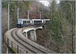 The MOB GoldenPass Express GPX 4065 from Interlaken Ost to Montreux on the Pont Gardiol near Les Avants. 

04.01.2023