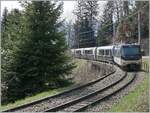 he Goldenpass Express GPX from Interlaken to Montreux between Les Avants and Sendy Sollard wiht the MOB Ge 4/4 8002.