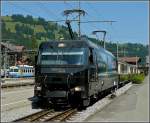 MOB Ge 4/4 with GoldenPass classic train is waiting for passengers at Zweisimmen on July 31th, 2008.