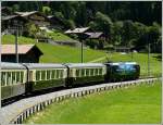 The Goldenpass classic train is running between Schnried and Gstaad on July 31st, 2008.
