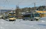 Snow in Blonay: CEV Beh 2/4 n 72 from the Pleiades is arriving at the station.