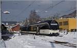 Wintertime in Blonay: A SURF ABeh 2/6 is leaving the station on the way to Les Pleiades.