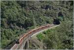 A SOB TRAVERSO RABe 526 drives as  Treno Gottardo  over the 103 meter long Polmengo Bridge, on the way to Locarno     Sept.