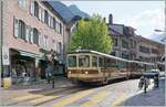 A A-L local train from Leysin to Aigle in the small street of the old town in Aigle. 

04.06.2023