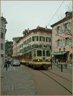 There is not a lot of places in the streets of Aigle. 
A-L local train to Leysin. 
27.03.2011