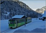 Winter by Les Diablerets: A ASD local train on the way to Aigle.