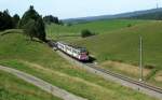 ABDe 534 316-1 and Bt 29-33204-5 in the beautiful Jura landscape on the Valle de Joux Line by Charbonire.
