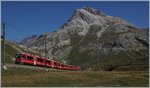 A Bernina Express to Tirano between Bernina Lagalp and Ospizio.