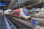 The TGV Lyria Rame 4718 is waiting in Lausanne for departure (9:45) as TGV 9768 (via Genève).