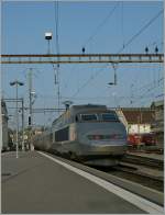 A TGV Lyria service is leaving Lausanne to Paris Gare de Lyon.