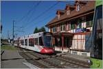 A BLT tram on its way to Rodersdorf leaves the beautiful Leymen train station in France.