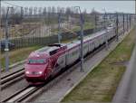 Thalys The PBA Thalys unit 4534 is running on the high speed track in Lage Zwaluwe on March 10th, 2011.
