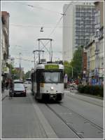 Tram Antwerp Tram N� 7077 is running through the Gemeentetraat in Antwerp on September 13th, 2008.