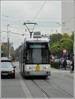 Tram N� 7201 is running through the Gemeentestraat in Antwerp ...
