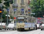 Tram number 1112 crosses the Prospekt Svoboda in Lviv on 04-06-2010.