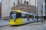 Tram 3093 (Bombardier M5000) on Manchester Metrolink line 2 (Purple Line) on its way to Eccles.