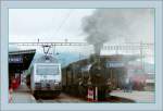 Various B 4/5 and the SBB Re 460 016-9 in Del�mont. 
(Summer 1997/scanned negative)