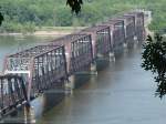 Various Burlington Northern Santa Fe bridge across the Mississippi River at Burlington, Iowa during a non flood year.