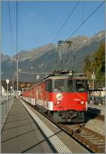 zb-zentralbahn-brunig 'zB' De 110 001-5 with a local train in Brienz. 
01.10.2011