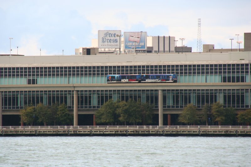 View to Detroit with People Mover on 4.10.2009 from canadian shore of Detroit river.