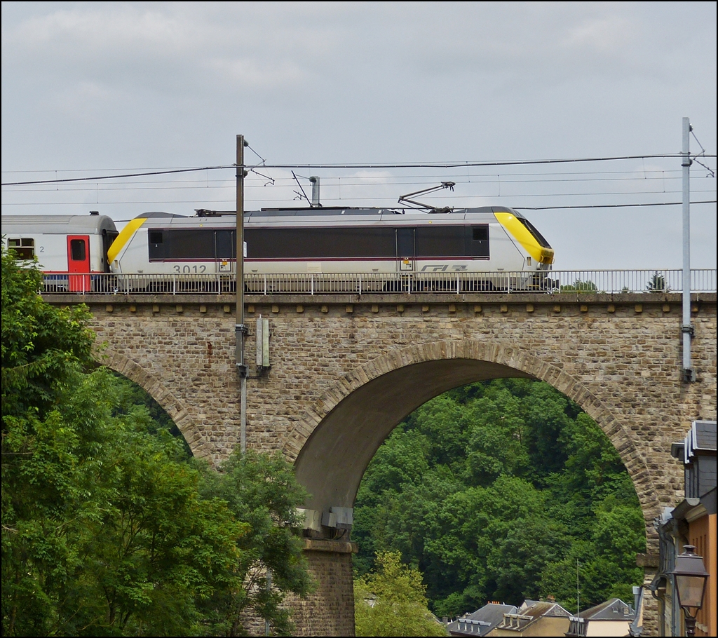 . 3012 is running on the Clausen viaduct in Luxembourg City on June 14th, 2013.