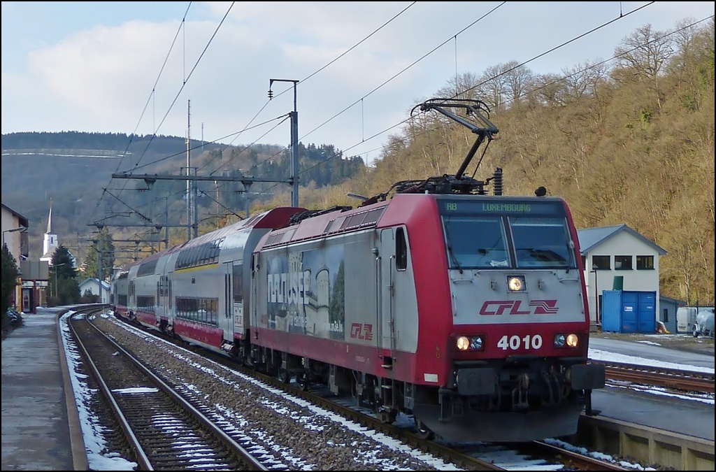 . 4010 with bilevel cars pictured in Kautenbach on March 15th, 2013.