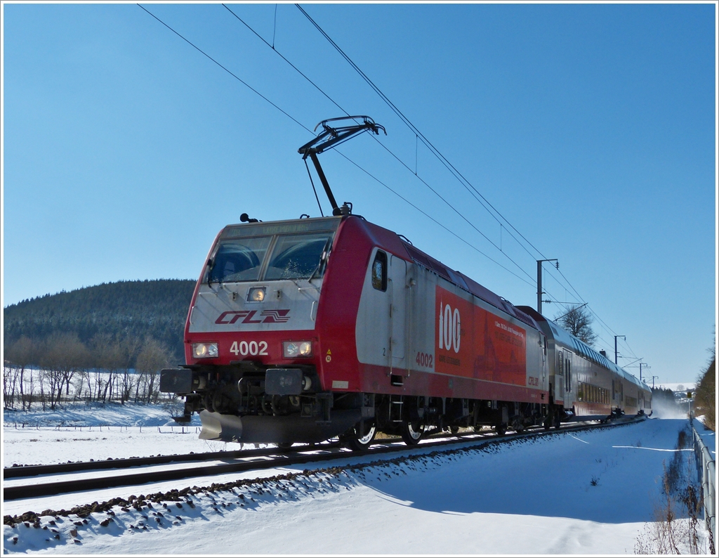 . The IR 3739 Troisvierges - Luxembourg City is running between Cinqfontaines and Maulusmhle on March 13th, 2013.