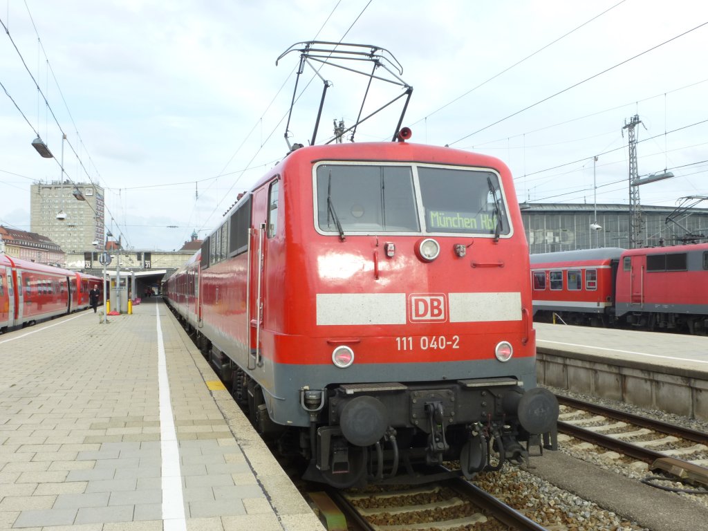 111 040-2 is standing in Munich main station on May 23rd 2013.