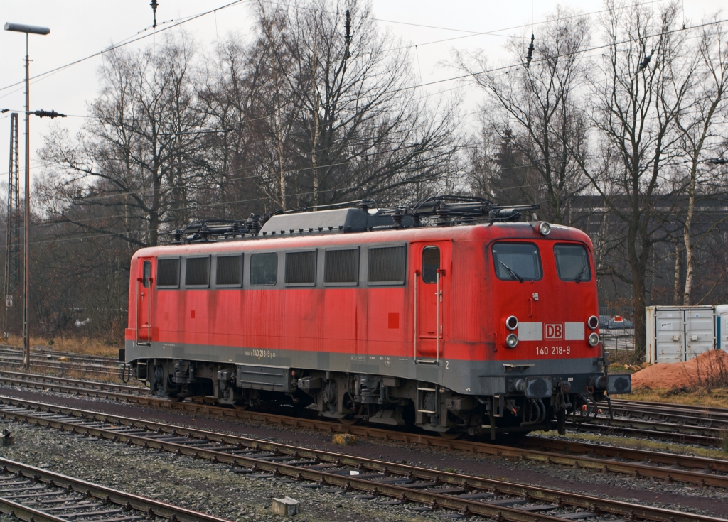 140 218-9 of the DB Schenker Rail parked on 14.01.2012 in Kreuztal.