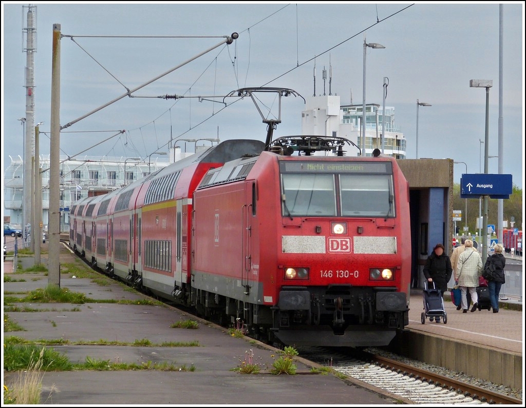 146 130-0 with bilevel cars pictured in Norddeich Mole on May 6th, 2012.