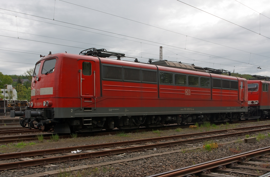 151 020-5 of the DB Schenker Rail parked on 18.05.2012 in Kreuztal.