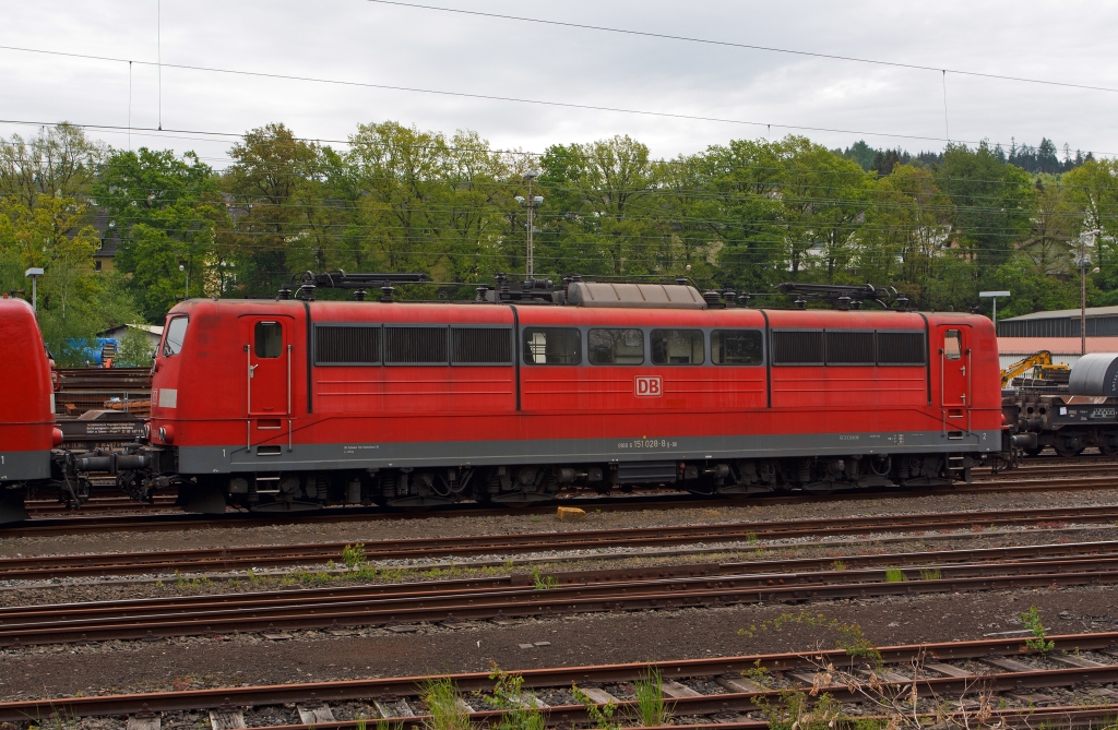 151 028-8 of the DB Schenker Rail parked on 18.05.2012 in Kreuztal.