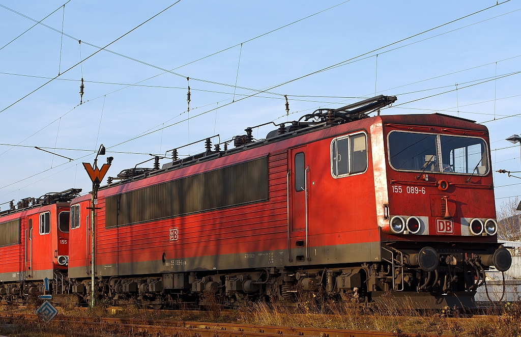 155 089-6 of the DB Schenker Rail parked on 19.11.2011 in Kreuztal.