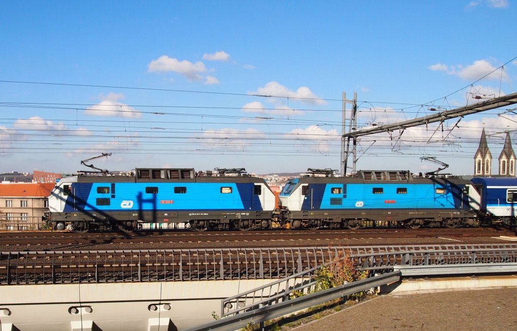 ČD 151 020 + 011 near the capital railway station Prague on the 31 Oct 2012.