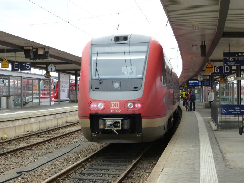 612 092 is standing in Nuremberg main station, June 23th 2013.