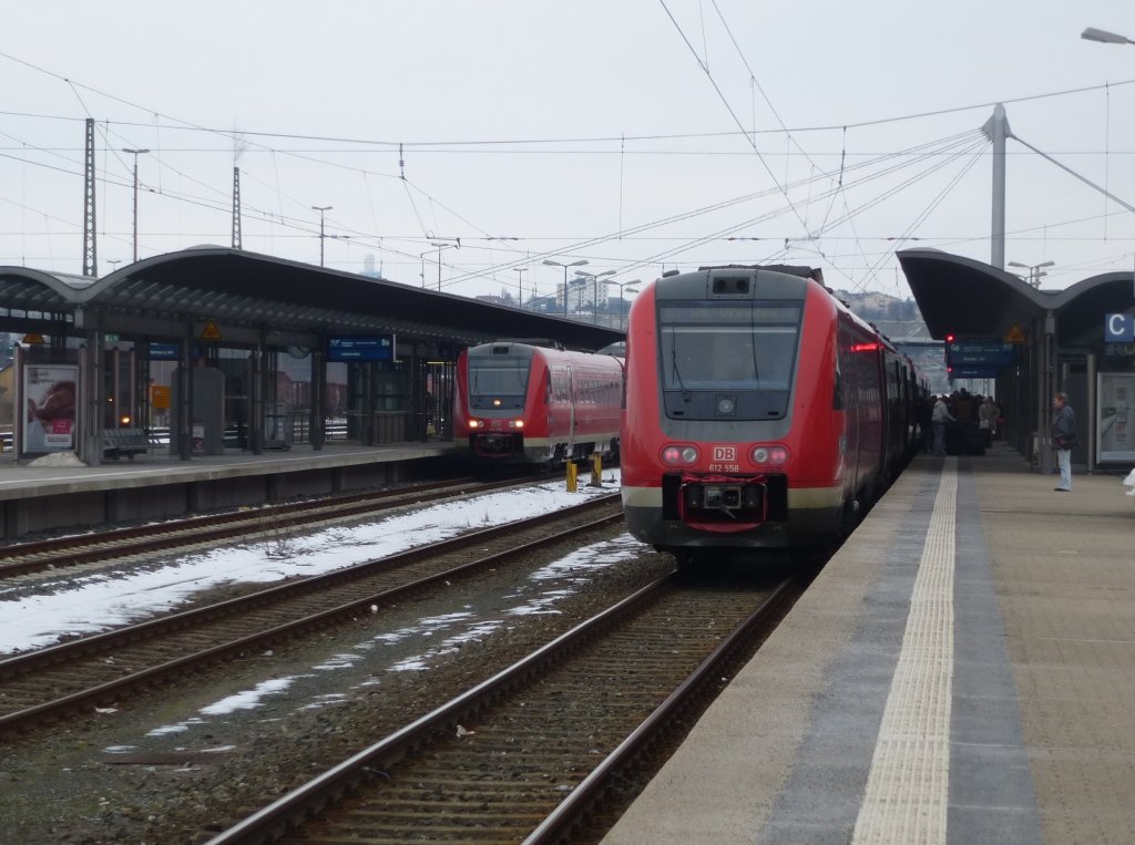 612 558 and 612 594 are standing in Hof main station, March 22th 2013.