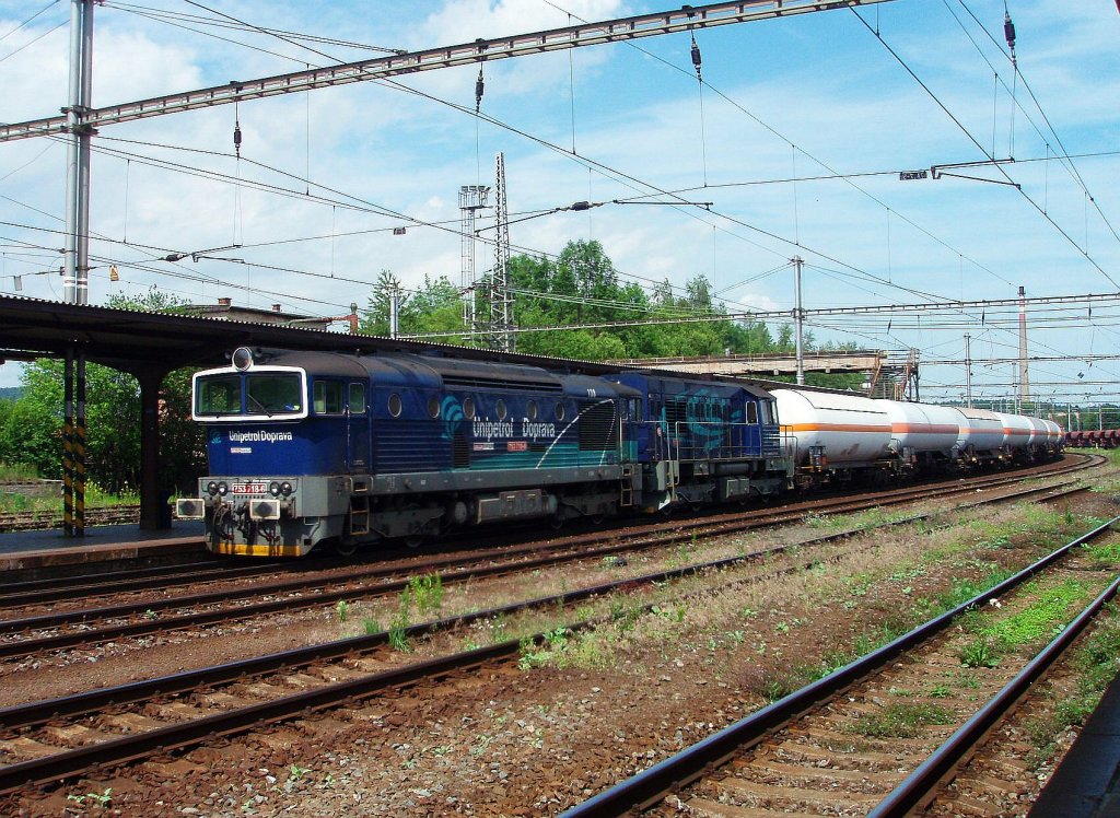 753 718 on the 23th of June, 2012 on the Railway station Valasske Mezirici. Company Unipetrol.